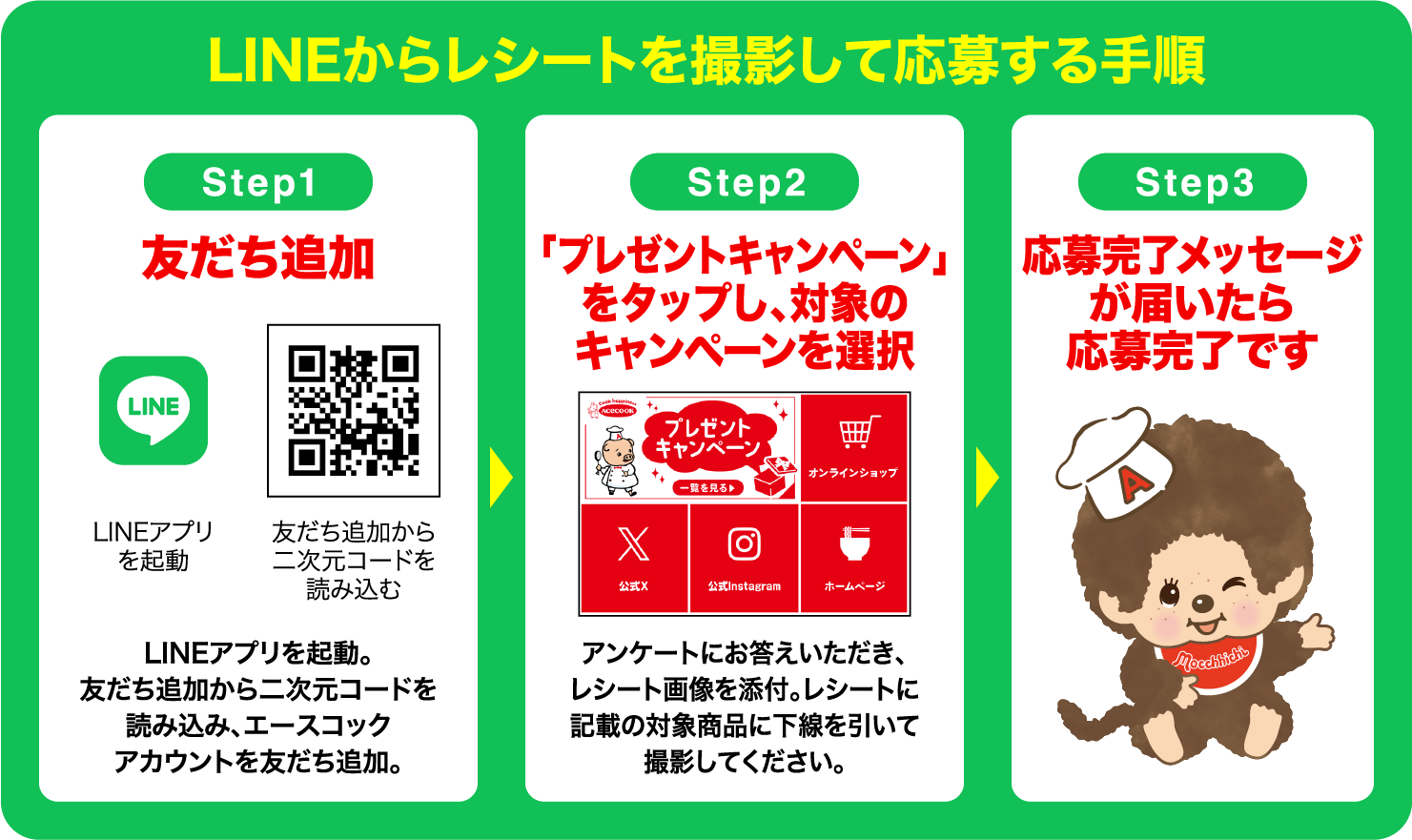 LINEからレシートを撮影して応募する手順