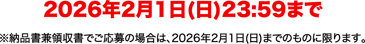2026年2月1日(日)23:59まで ※納品書兼領収書でご応募の場合は、2026年2月1日(日)までのものに限ります。